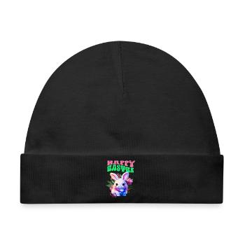 Osterhase - süßes Kaninchen Frohe Ostern - Baby Premium Organic Mütze - Schwarz - Vorne