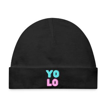 Cooles Candy YOLO Design - Baby Premium Organic Mütze - Schwarz - Vorne