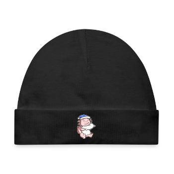 Axolotl mit Kissen und Schlafmütze - Baby Premium Organic Mütze - Schwarz - Vorne