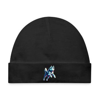 Hund Husky läuft Origami Geometrisch 3D - Baby Premium Organic Mütze - Schwarz - Vorne