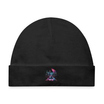 80er 90er Vaporwave Retro Auto Stadt Synthwave - Baby Premium Organic Mütze - Schwarz - Vorne