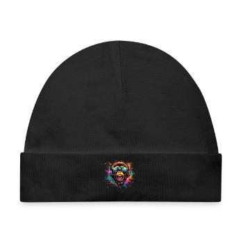 Gibbon Affe Weißhandgibbon Monkey Süße Lar Gibbons - Baby Premium Organic Mütze - Schwarz - Vorne