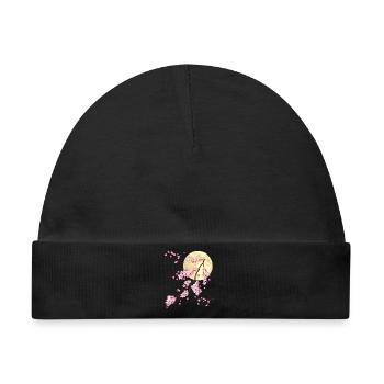 Vollmond mit Kirschblüte - Baby Premium Organic Mütze - Schwarz - Vorne