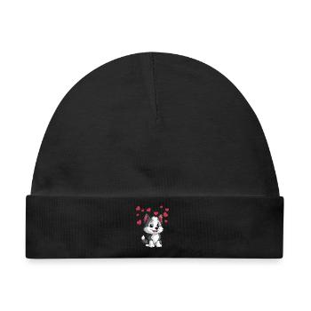 Herziger Husky mit Herzchen - Baby Premium Organic Mütze - Schwarz - Vorne