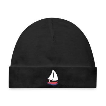 Nautic Design Segelboot Serenity in rotem Rumpf - Baby Premium Organic Mütze - Schwarz - Vorne