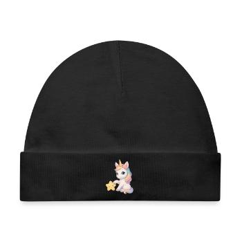 Regenbogen Mädchen Einhorn Unicorn - Baby Premium Organic Mütze - Schwarz - Vorne