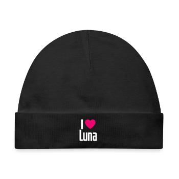 I Love Luna Pinkes Herz Ich liebe Luna - Baby Premium Organic Mütze - Schwarz - Vorne
