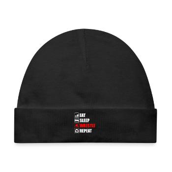 Eat sleep wrestle lustiges Wrestling Wrestler - Baby Premium Organic Mütze - Schwarz - Vorne