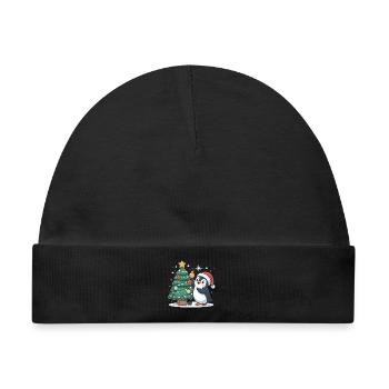 Pinguin schmückt Weihnachtsbaum - Baby Premium Organic Mütze - Schwarz - Vorne