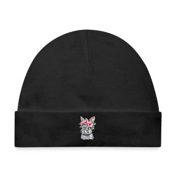 Kaninchen mit Blumenkranz - Baby Premium Organic Mütze - Schwarz - Vorne