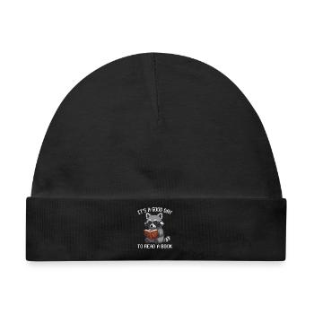 Es ist ein guter Tag, um ein Buch zu lesen, Waschbär-Pixelkunst - Baby Premium Organic Mütze - Schwarz - Vorne