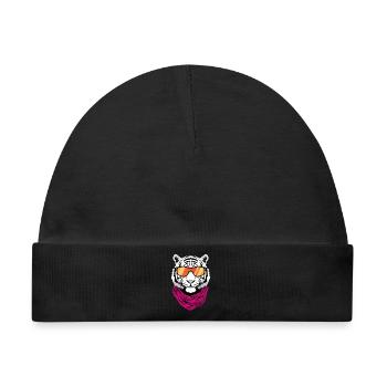 Weißer Tiger Sonnenbrille Pinkes Tuch - Baby Premium Organic Mütze - Schwarz - Vorne