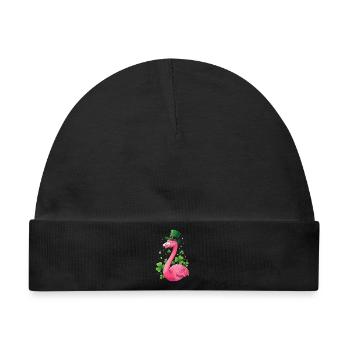 Flamingo mit Shamrock-Hut - Baby Premium Organic Mütze - Schwarz - Vorne
