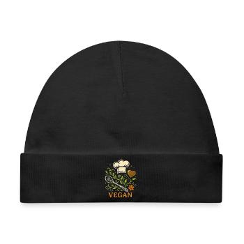 Vegan Kochen – Pflanzliches Küchen Motiv - Baby Premium Organic Mütze - Schwarz - Vorne