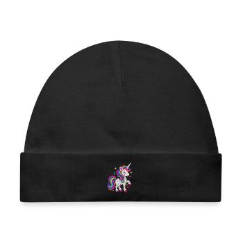 Unicorn Colorful Polka Dots  - Baby Premium Organic Mütze - Schwarz - Vorne