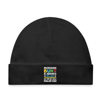 Morgen bunt, Abend blau Malerspruch - Baby Premium Organic Mütze - Schwarz - Vorne