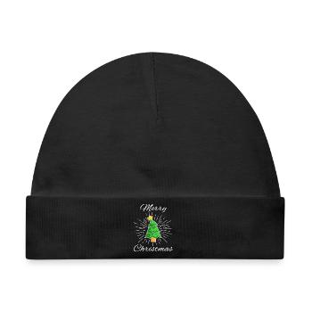 Merry Christmas - Tannenbaum mit Stern, Strahlen - Baby Premium Organic Mütze - Schwarz - Vorne