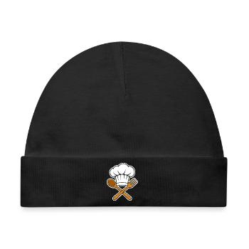 Chefkoch Mütze Kochlöffel Gabel Emblem Cartoon Shi - Baby Premium Organic Mütze - Schwarz - Vorne