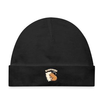 Sleepybara Capybara Umarmt Kissen Schlafmütze - Baby Premium Organic Mütze - Schwarz - Vorne