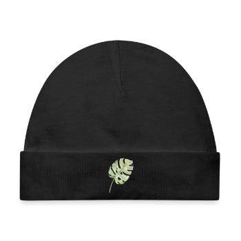 Monstera Blatt Aquarell Grün - Baby Premium Organic Mütze - Schwarz - Vorne