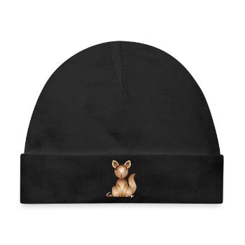 Illustration in Holzoptik – Niedlicher Fuchs - Baby Premium Organic Mütze - Schwarz - Vorne