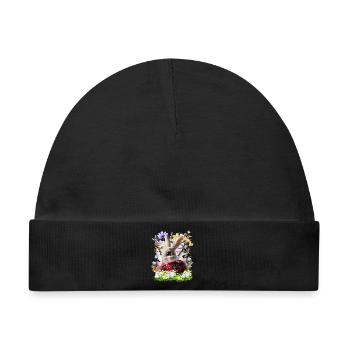 Osterhase im Blumenfeld - Baby Premium Organic Mütze - Schwarz - Vorne