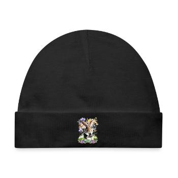 Eleganter Osterhase im Blumenfeld - Baby Premium Organic Mütze - Schwarz - Vorne