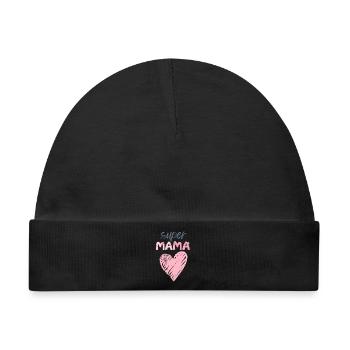 Mama - Super Mama - Baby Premium Organic Mütze - Schwarz - Vorne