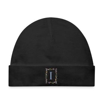 Florale Initial "I" Blumenmonogramm - Baby Premium Organic Mütze - Schwarz - Vorne