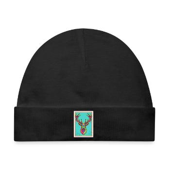 Hirsch Neon Pop-Art Kopf - Baby Premium Organic Mütze - Schwarz - Vorne