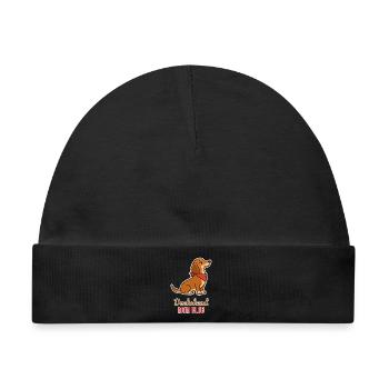 Dackel Mama Club – Süßer Dackel mit Halstuch - Baby Premium Organic Mütze - Schwarz - Vorne