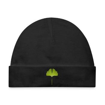 saftig grünes Ginkgo Blatt mit hellen Linien - Baby Premium Organic Mütze - Schwarz - Vorne