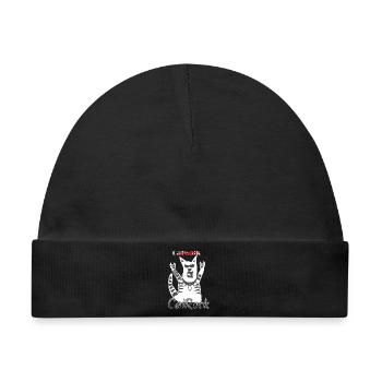 Witzige Rocker Katze Pommesgabel Heavy Metal - Baby Premium Organic Mütze - Schwarz - Vorne