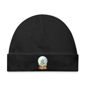 schöne nostalgische Schneekugel mit Weihnachtsbaum - Baby Premium Organic Mütze - Schwarz - Vorne