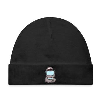 Faultier mit Kissen - Baby Premium Organic Mütze - Schwarz - Vorne
