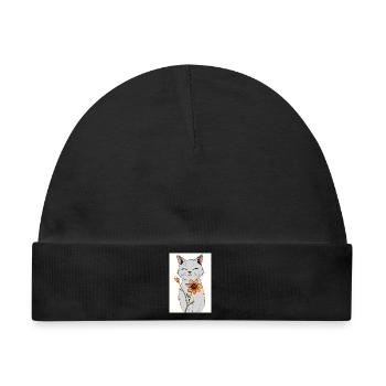 Gelassene Katze mit Sonnenblume - Baby Premium Organic Mütze - Schwarz - Vorne