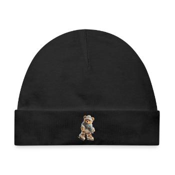 SchlittschuhlaufenderWinterbär Eiszauber mit Schal - Baby Premium Organic Mütze - Schwarz - Vorne