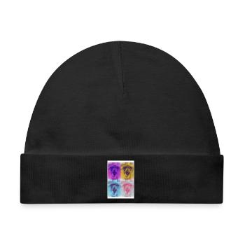 Alpaka l PopArt Vierfach Portrait - Baby Premium Organic Mütze - Schwarz - Vorne