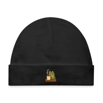 Frosch mit Kaffee - Baby Premium Organic Mütze - Schwarz - Vorne