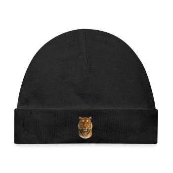 Realistischer Tigerkopf – Wildes Tierdesign - Baby Premium Organic Mütze - Schwarz - Vorne