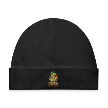 Dino Schulkind T-Rex | Einschulung Filz Stoff Look - Baby Premium Organic Mütze - Schwarz - Vorne