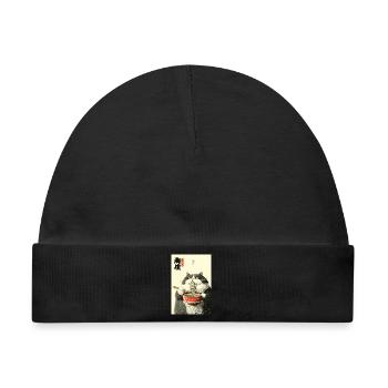 Mondbeschienene Katze schlürft Ramen - Baby Premium Organic Mütze - Schwarz - Vorne
