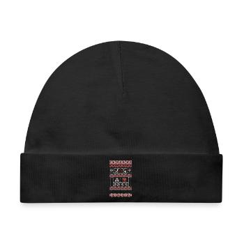 Winterwunder Muster mit Reh und Geschenk - Baby Premium Organic Mütze - Schwarz - Vorne