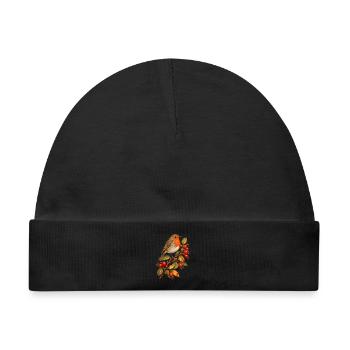 Rotkehlchen mit Hagebutten Gartenvogel - Baby Premium Organic Mütze - Schwarz - Vorne