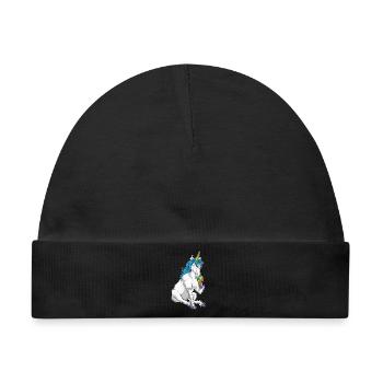 Einhorn Waffeleis - Baby Premium Organic Mütze - Schwarz - Vorne