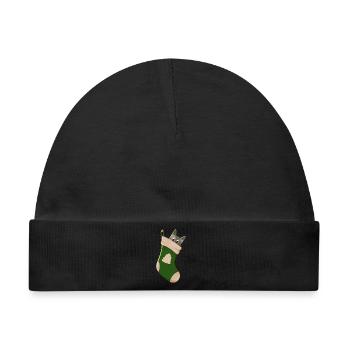 Graue Katze in grünem Stiefel - Baby Premium Organic Mütze - Schwarz - Vorne