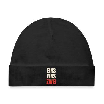 Eins Eins Zwei Feuerwehr 112 Feuerwehrmann Spruch - Baby Premium Organic Mütze - Schwarz - Vorne