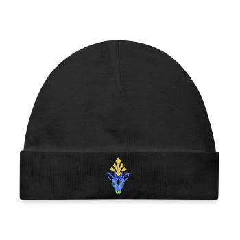 Blaue Giraffe mit Kopfschmuck - Baby Premium Organic Mütze - Schwarz - Vorne