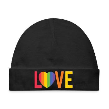 Regenbogenherz LOVE Design - Baby Premium Organic Mütze - Schwarz - Vorne