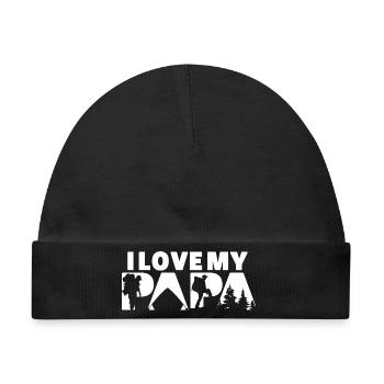 Ich liebe meine Papa-Camping-Wander-Outdoor-Silhouette - Baby Premium Organic Mütze - Schwarz - Vorne